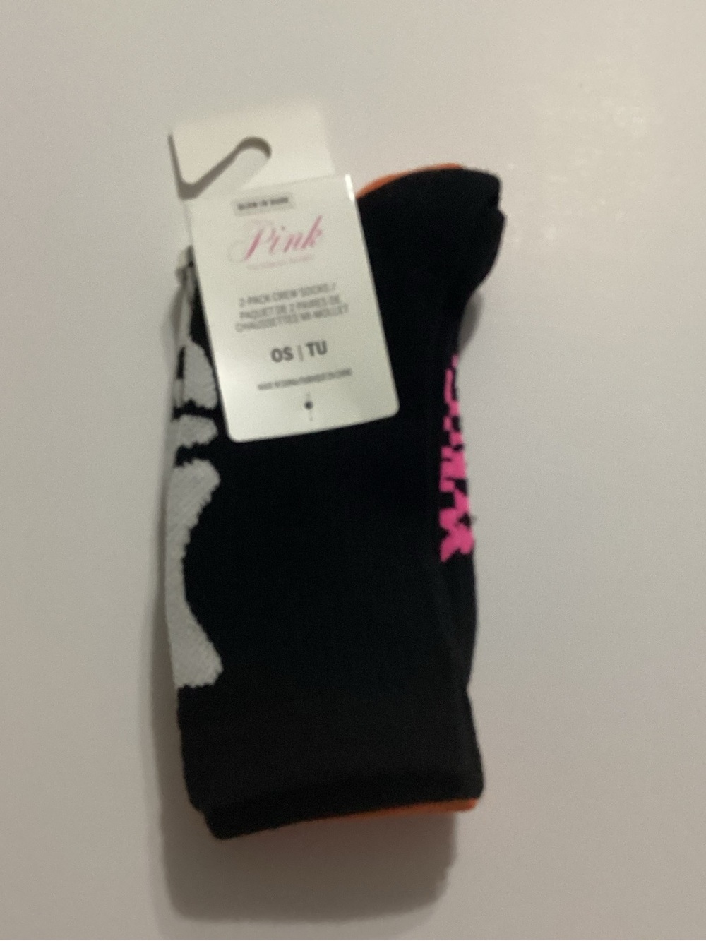 PINK Victoria's Secret Black Crew Athletic Socks with Pink Logo 2 pack